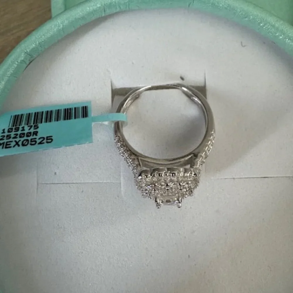 Elegant Square Halo Silver-Tone Ring with Clear Stones